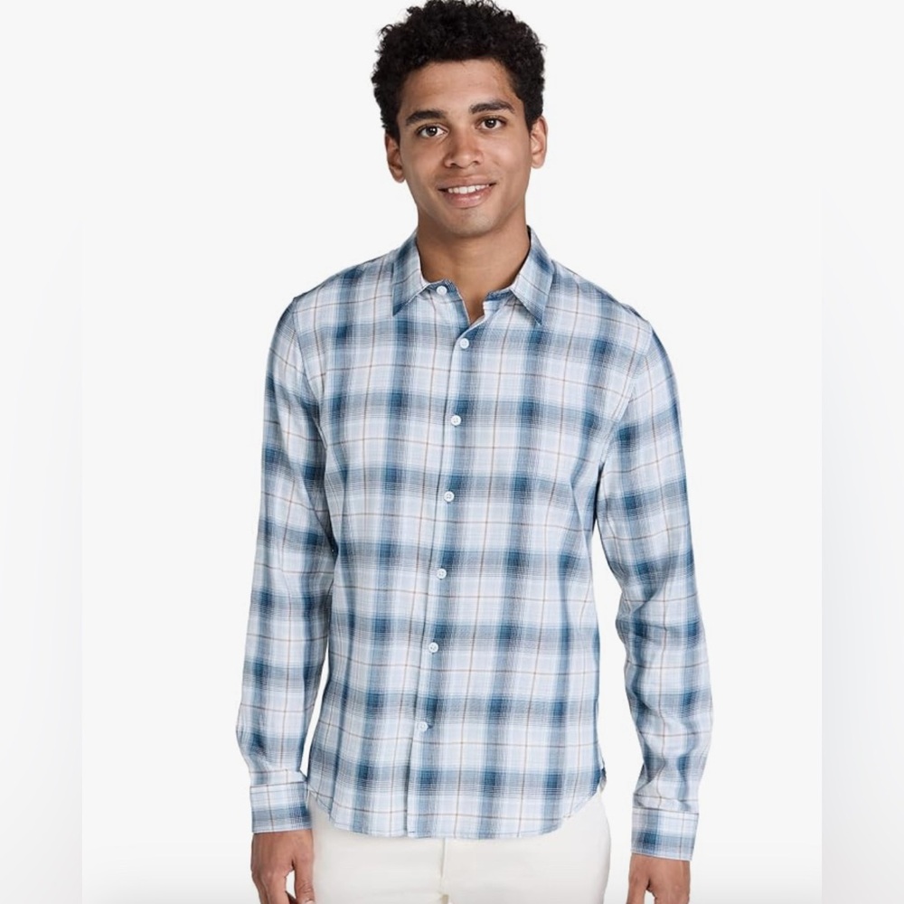 Vince seaside plaid men’s extra large, long sleeve, button-down shirt, blue
